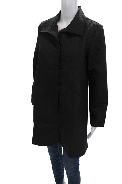 Shana Women Quilted Argyle Black Collared Snap Coat Long Sleeve Size S