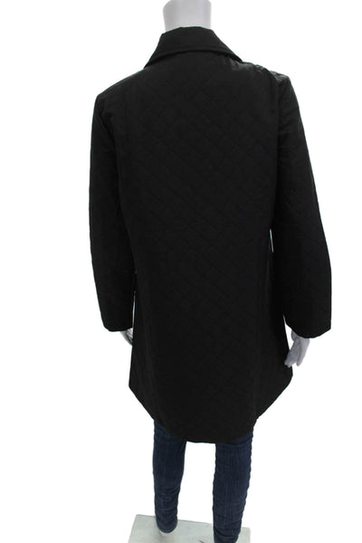 Shana Women Quilted Argyle Black Collared Snap Coat Long Sleeve Size S