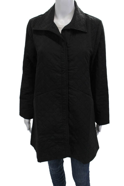 Shana Women Quilted Argyle Coat Black Collared Long Sleeve Polyester Size L