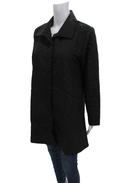 Shana Women Quilted Argyle Coat Black Collared Long Sleeve Polyester Size L