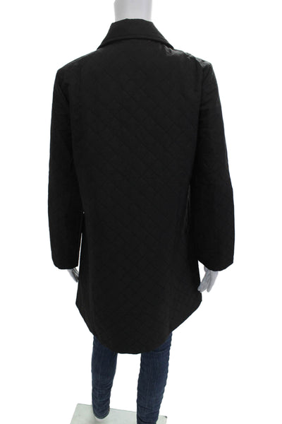 Shana Women Quilted Argyle Coat Black Collared Long Sleeve Polyester Size L