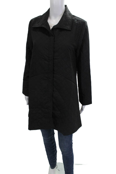 Shana Womens Quilted Coat Black Collared Argyle Snap Long Sleeve Size L