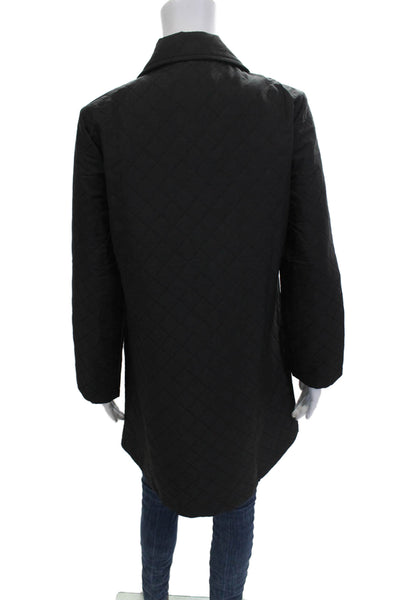 Shana Womens Quilted Coat Black Collared Argyle Snap Long Sleeve Size L
