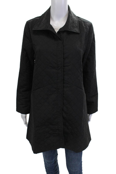 Shana Women Black Quilted Collared Argyle Coat Polyester Size 2XS