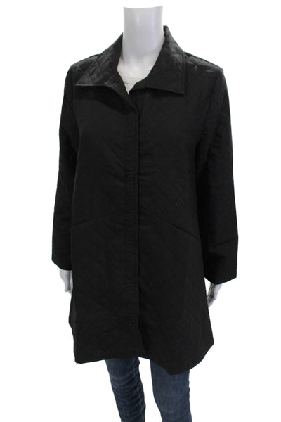 Shana Women Black Quilted Collared Argyle Coat Polyester Size 2XS