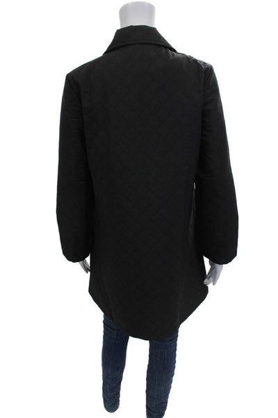 Shana Women Black Quilted Collared Argyle Coat Polyester Size 2XS