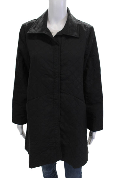 Shana Women Quilted Black Collared Long Sleeve Coat Size M