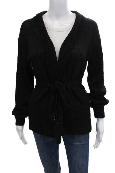 Renuar Women Cardigan Black V-Neck Long Sleeve Drawstring Classic Size XS