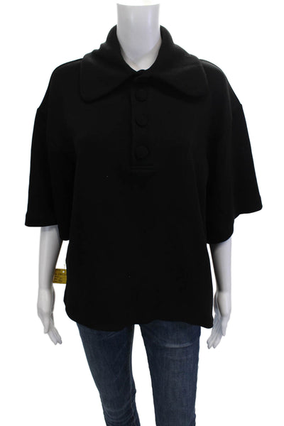 Meimeij Womens Pullover Sweater Black Collared 3/4 Sleeve Button Size 40