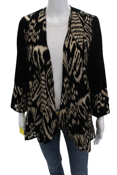 Aris A. Women Beige Animal Print Bohemian 3/4 Sleeve Blazer Size S