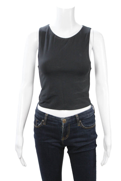 Babaton Women Black Cropped Basic Sleeveless Tank Round Neck Button Size M