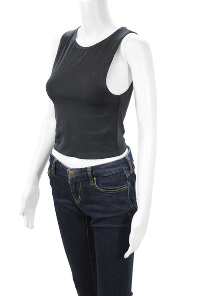 Babaton Women Black Cropped Basic Sleeveless Tank Round Neck Button Size M