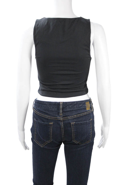 Babaton Women Black Cropped Basic Sleeveless Tank Round Neck Button Size M