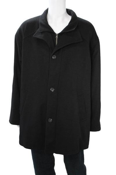 Hart Schaffner Marx Mens Black Wool Cashmere Overcoat Size 48