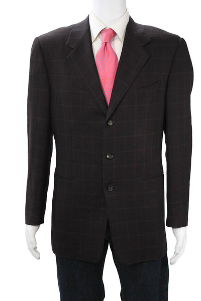Marco Azzali Mens Brown Check Wool Suit Jacket Collared Button Classic Size 52