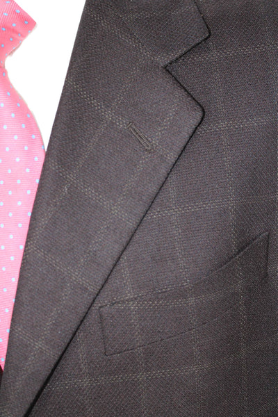 Marco Azzali Mens Brown Check Wool Suit Jacket Collared Button Classic Size 52