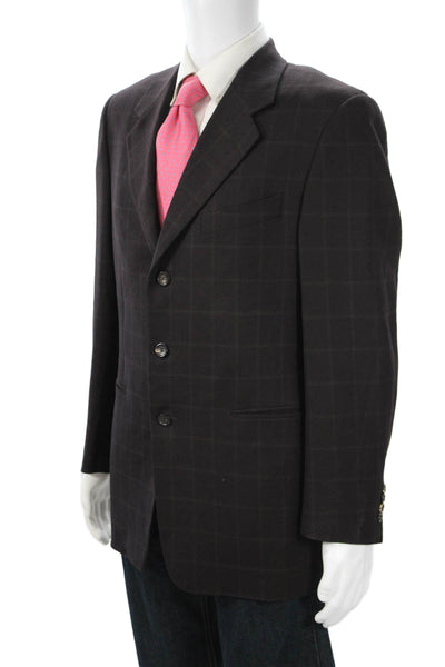 Marco Azzali Mens Brown Check Wool Suit Jacket Collared Button Classic Size 52