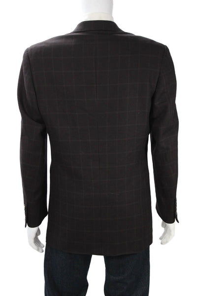 Marco Azzali Mens Brown Check Wool Suit Jacket Collared Button Classic Size 52