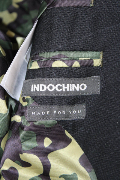Indochino Men Dark Gray Check Wool Suit Jacket Button Size 34