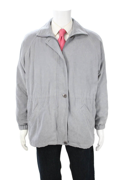 London Fog Mens Windbreaker Jacket Gray Collared Button Long Sleeve Size M