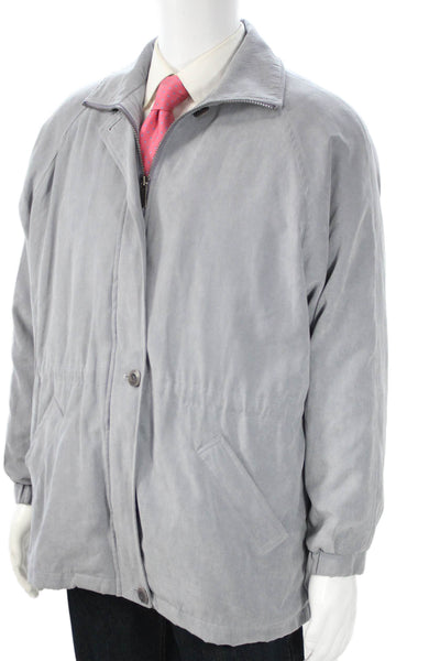 London Fog Mens Windbreaker Jacket Gray Collared Button Long Sleeve Size M