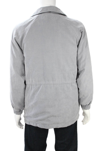 London Fog Mens Windbreaker Jacket Gray Collared Button Long Sleeve Size M