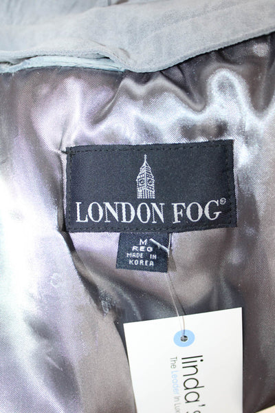 London Fog Mens Windbreaker Jacket Gray Collared Button Long Sleeve Size M