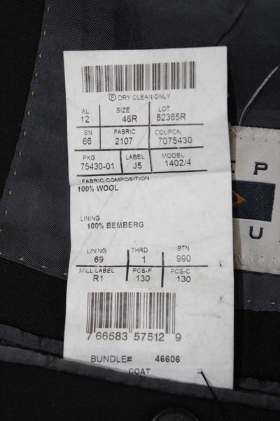 Joseph Abboud Mens Black Wool Suit Jacket Collared Button Size 46