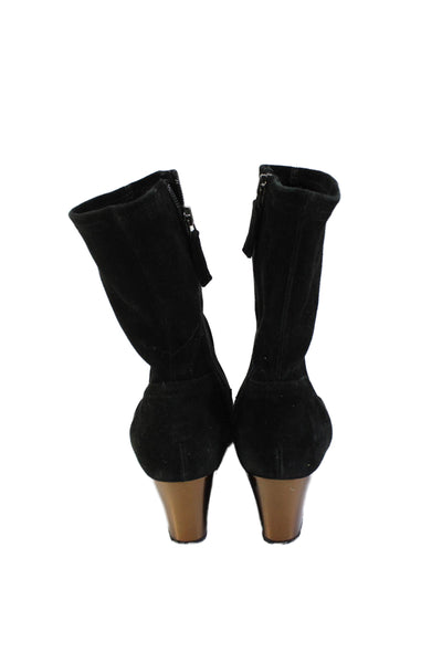 Aquatalia Womens Suede Gold Tone Heel Ankle Boots Black Size 8.5