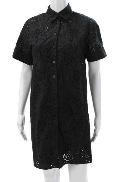 Club Monaco Womens Black Paisley Cotton Shirt Dress Collared Button Size XS