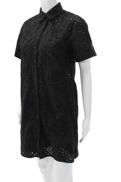 Club Monaco Womens Black Paisley Cotton Shirt Dress Collared Button Size XS