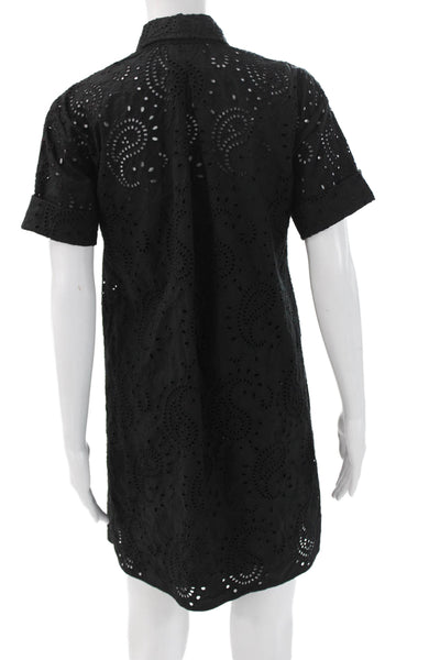 Club Monaco Womens Black Paisley Cotton Shirt Dress Collared Button Size XS