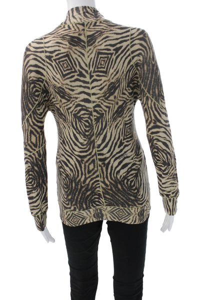 Roberto Cavalli Womens Beige V-Neck Animal Print Pullover Sweater Size 46