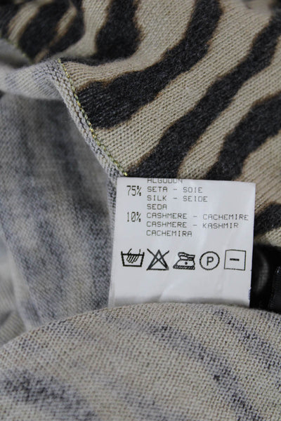 Roberto Cavalli Womens Beige V-Neck Animal Print Pullover Sweater Size 46