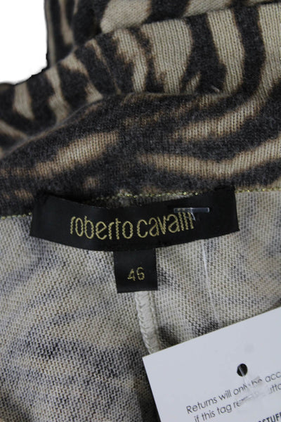 Roberto Cavalli Womens Beige V-Neck Animal Print Pullover Sweater Size 46