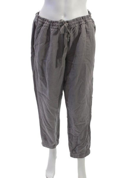 Point Sur Women Gray Cropped Jogger Pants Drawstring Linen Lyocell Boho Size 10