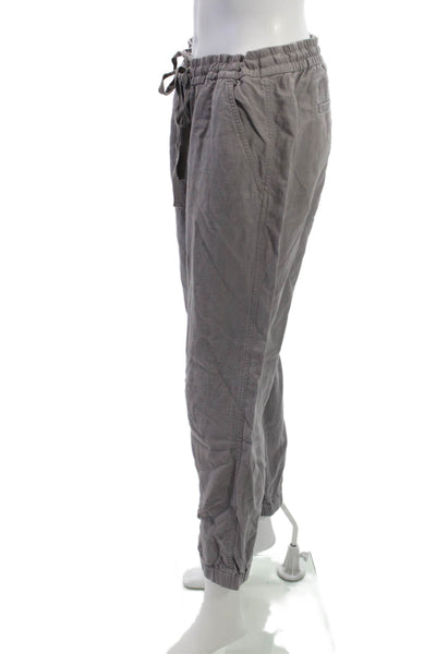 Point Sur Women Gray Cropped Jogger Pants Drawstring Linen Lyocell Boho Size 10