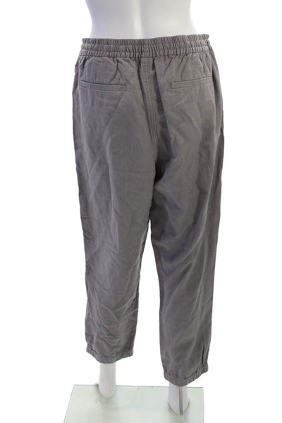 Point Sur Women Gray Cropped Jogger Pants Drawstring Linen Lyocell Boho Size 10