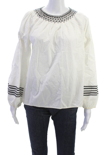 Joie Women Tunic Blouse White Cotton Round Neck Long Sleeve Boho Size M