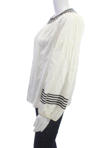Joie Women Tunic Blouse White Cotton Round Neck Long Sleeve Boho Size M