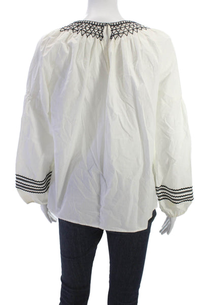 Joie Women Tunic Blouse White Cotton Round Neck Long Sleeve Boho Size M