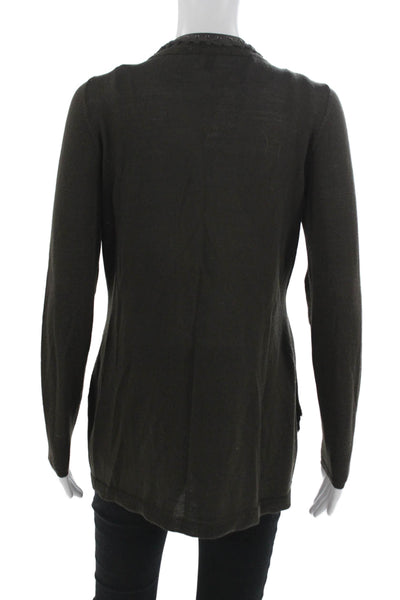 Elie Tahari Womens Black Merino Wool V-Neck Lace Up Cardigan Long Sleeve Size M