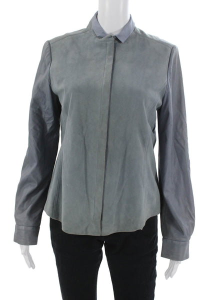 Elie Tahari Women Lamb Suede Collared Zip Jacket Gray Long Sleeve Size M
