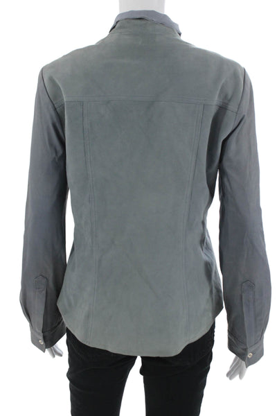 Elie Tahari Women Lamb Suede Collared Zip Jacket Gray Long Sleeve Size M