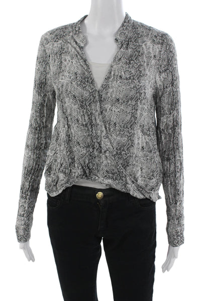Splendid Womens Snake Print Viscose Blouse Long Sleeve Gray Button Size S