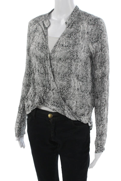 Splendid Womens Snake Print Viscose Blouse Long Sleeve Gray Button Size S
