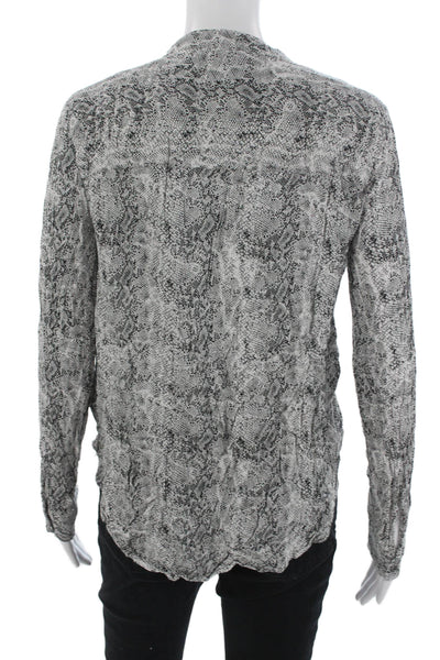 Splendid Womens Snake Print Viscose Blouse Long Sleeve Gray Button Size S