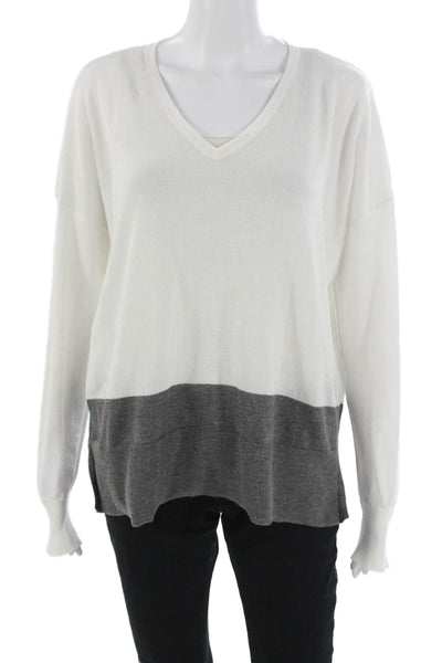 Kenneth Cole Women Pullover Sweater V-Neck Long Sleeve White Size M