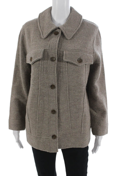 Madewell Women Merino Wool Collared Button Jacket Brown Long Sleeve Size XS