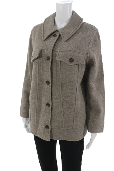 Madewell Women Merino Wool Collared Button Jacket Brown Long Sleeve Size XS
